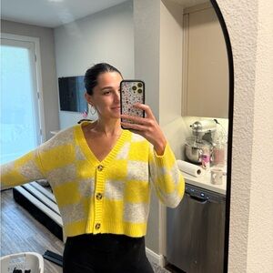 Yellow and Gray Checkered Women's Sweater